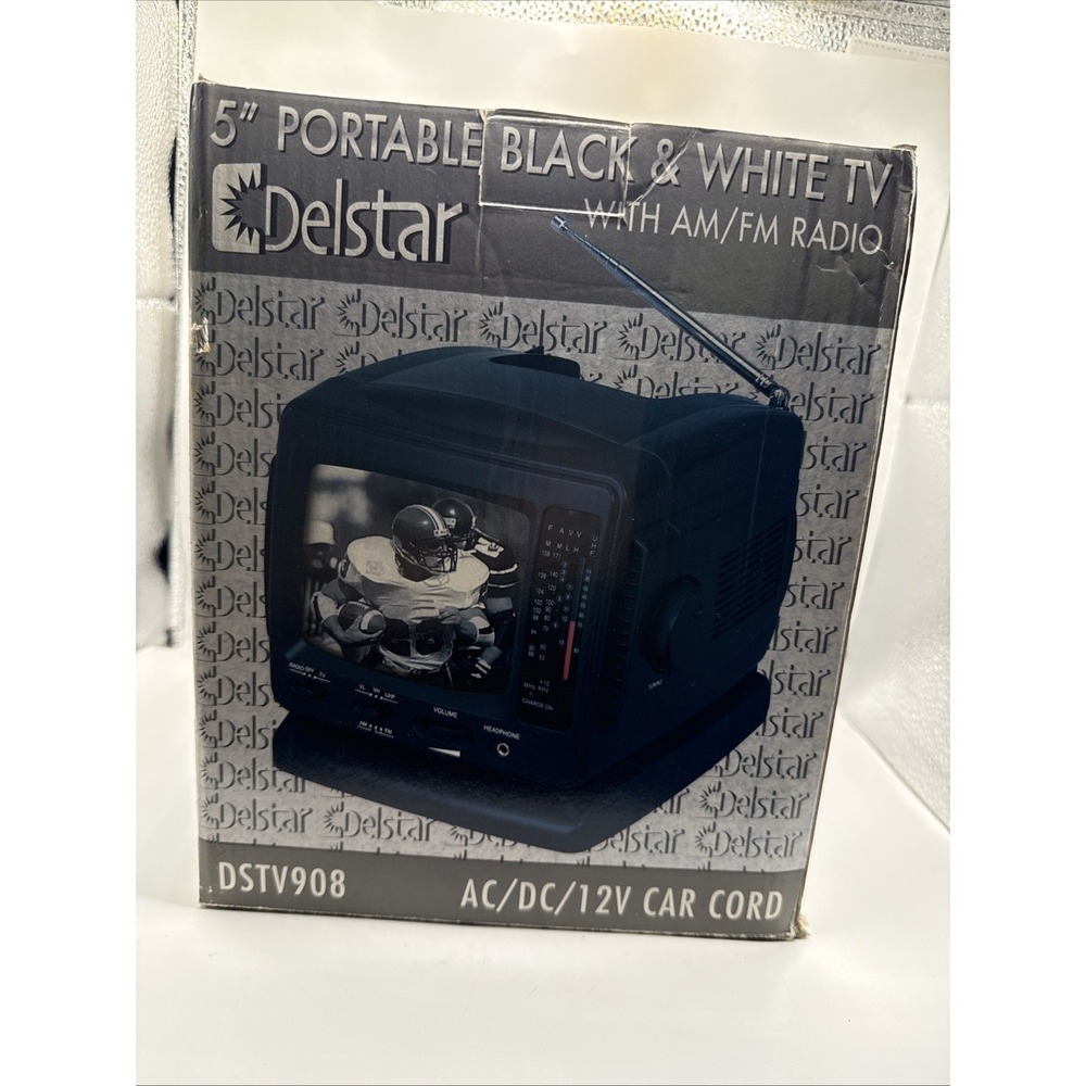 Delstar  5.5" Vintage Portable BLACK AND WHITE TV & AM/FM Radio Garage Shop